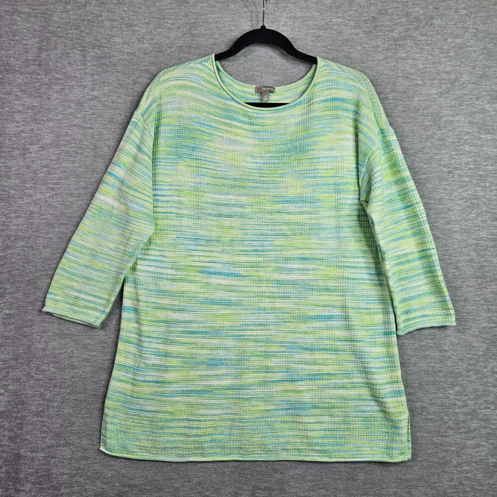 Talbots Women's Size Medium Green Blue Knit Tunic Sweater 3/4 Sleeve
